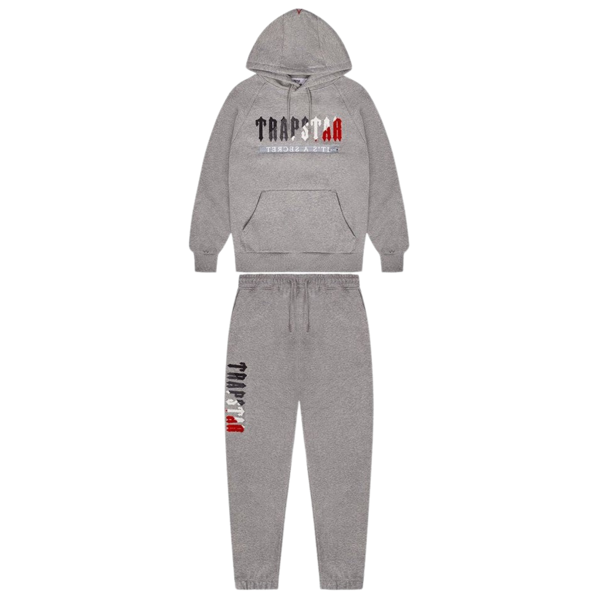 Trap⭐ CHENILLE DECODED 2.0 HOODED TRACKSUIT - GREY / RED